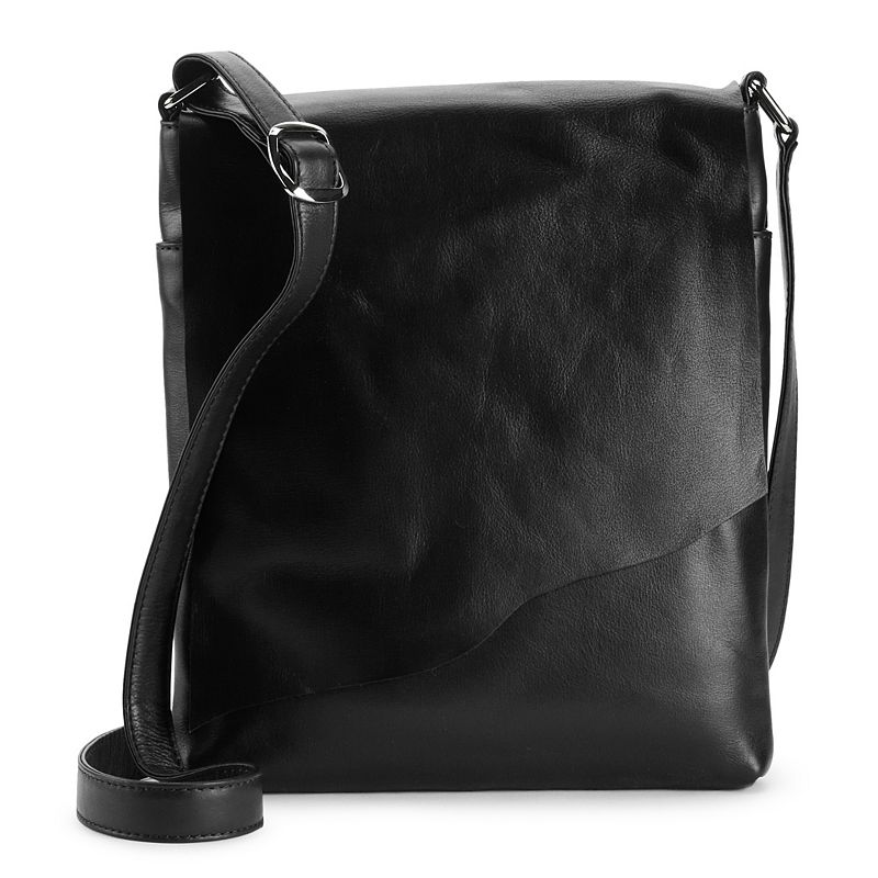 ili Leather Crossbody Raw Edge Flap Bag, Black