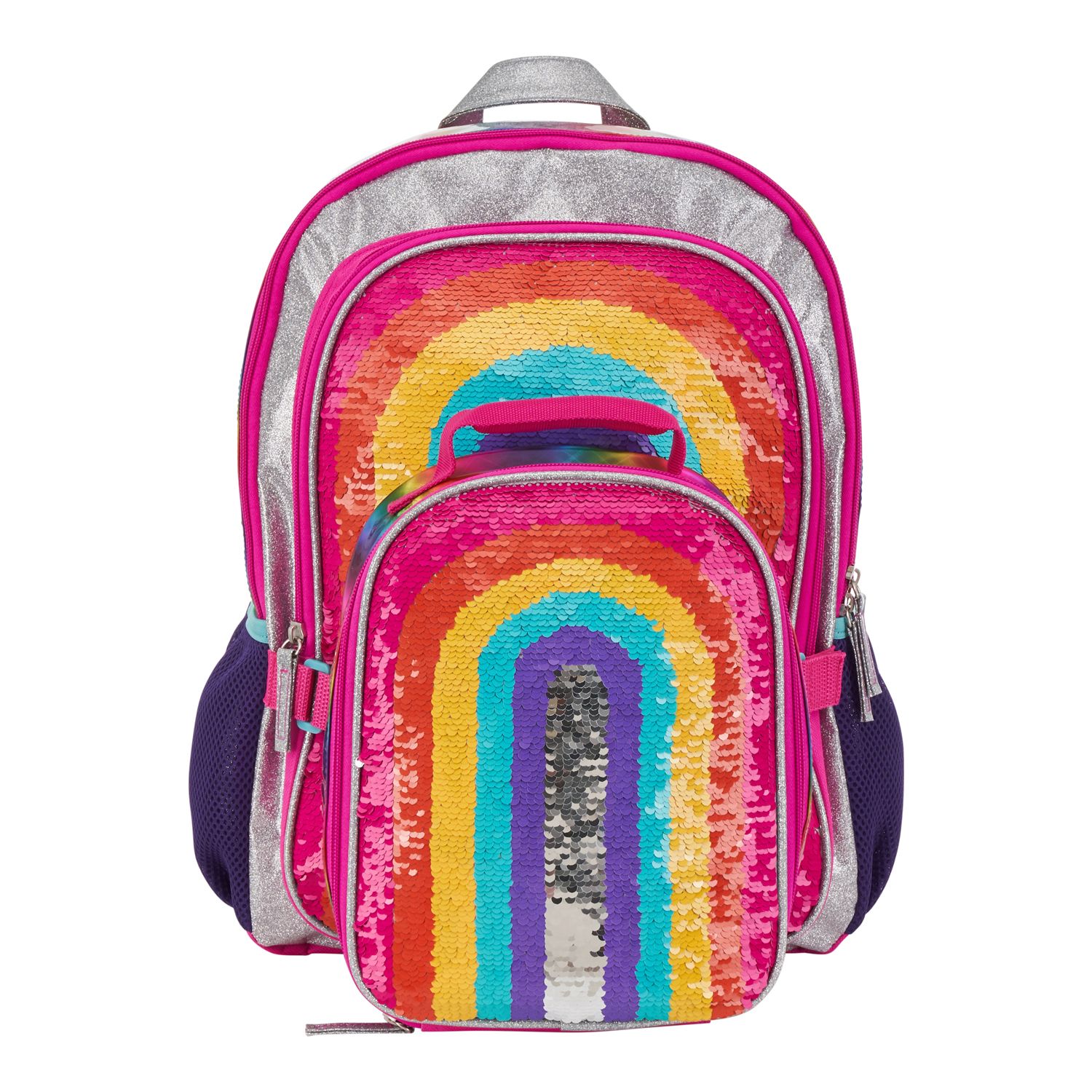 girls flip sequin rainbow heart backpack