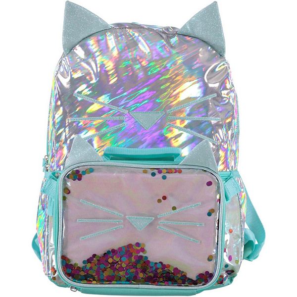 Girls Metallic Kitty Backpack Lunch Set