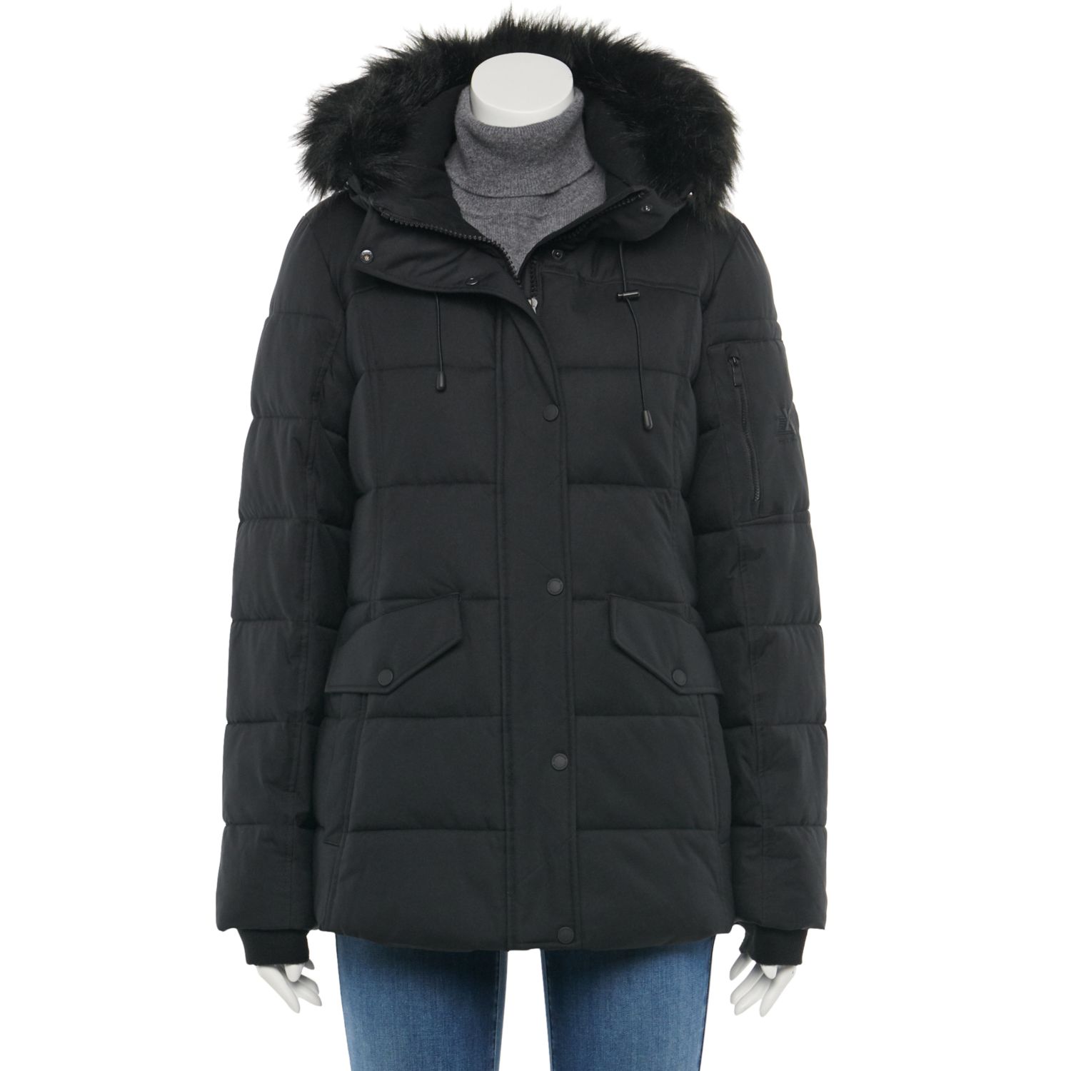 womens black parka jacket with fur hood