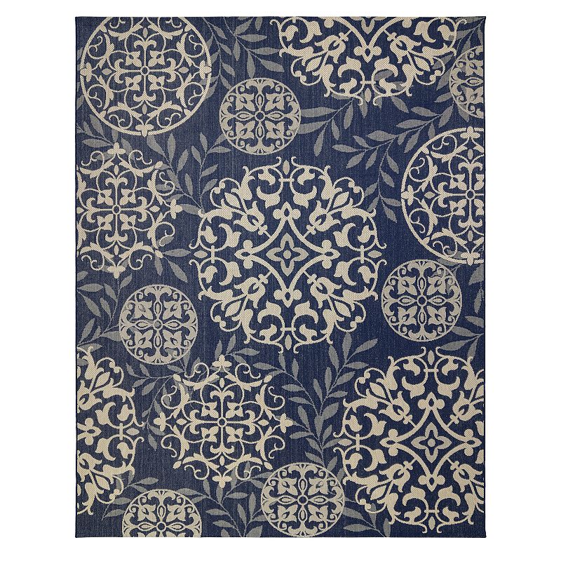 Gertmenian Paseo Emilia Indoor Outdoor Rug, Blue, 6.5X9.5 Ft
