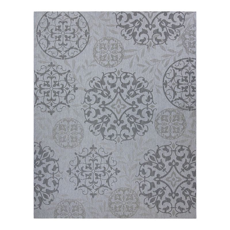 Paseo 9  x 13  Gray Medallion Outdoor Rug