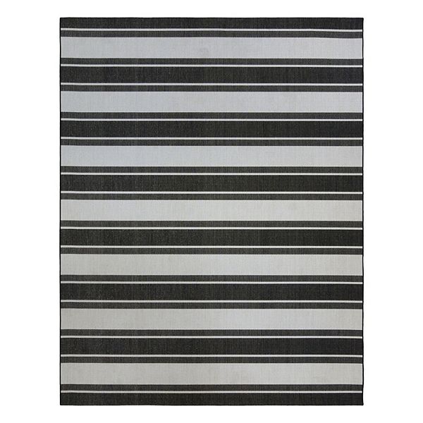 Gertmenian Paseo Castro Striped Indoor Outdoor Rug - Black (8X10 FT)