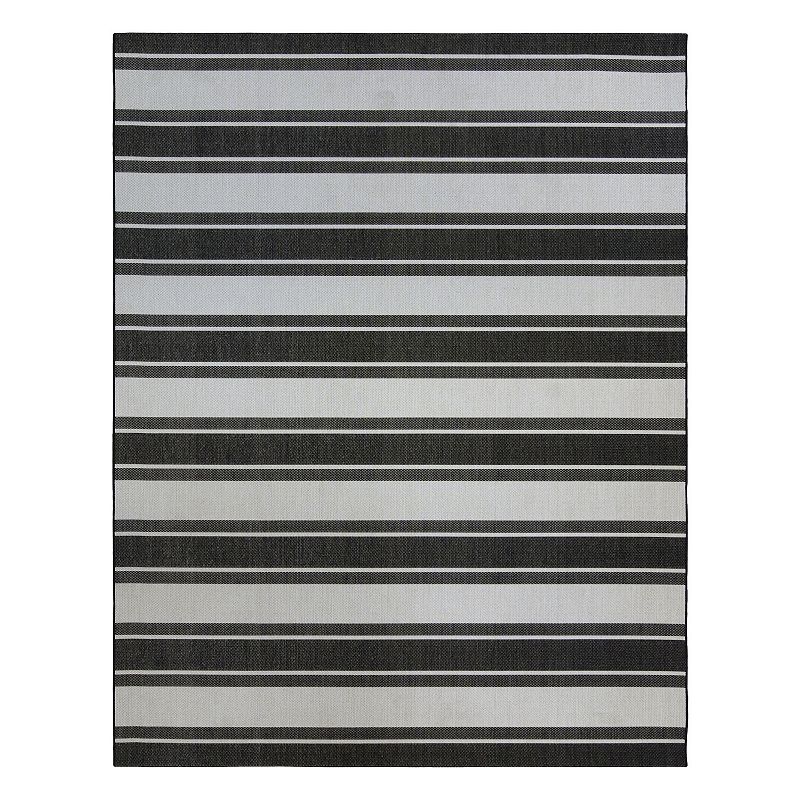 Gertmenian Paseo Castro Striped Indoor Outdoor Rug, Black, 9X13 Ft