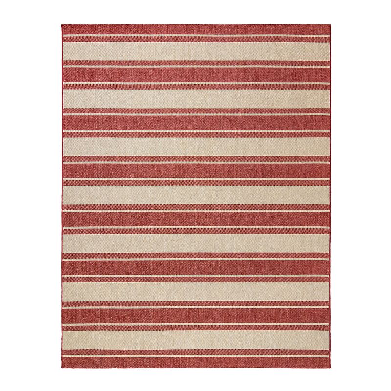 Gertmenian Paseo Castro Striped Indoor Outdoor Rug, Red, 8X10 Ft