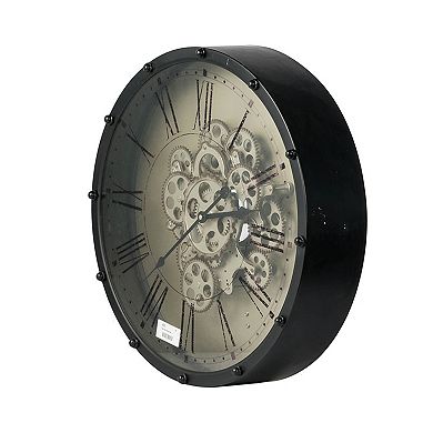 Black Roman Numeral Gear Wall Clock