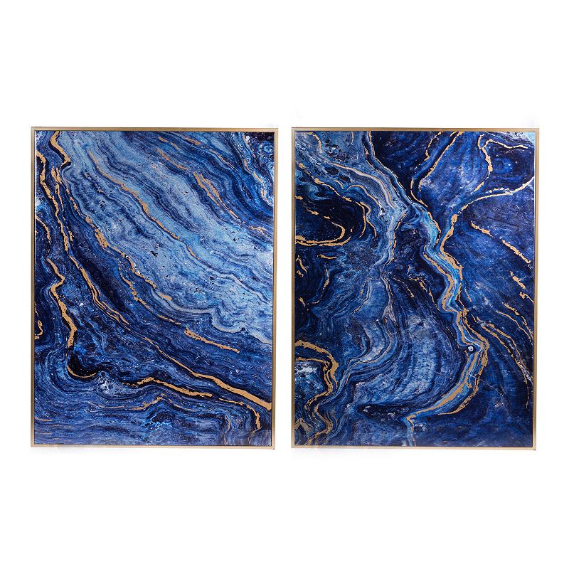 Faux Marbled Panel Wall Decor 2-piece Set, Blue