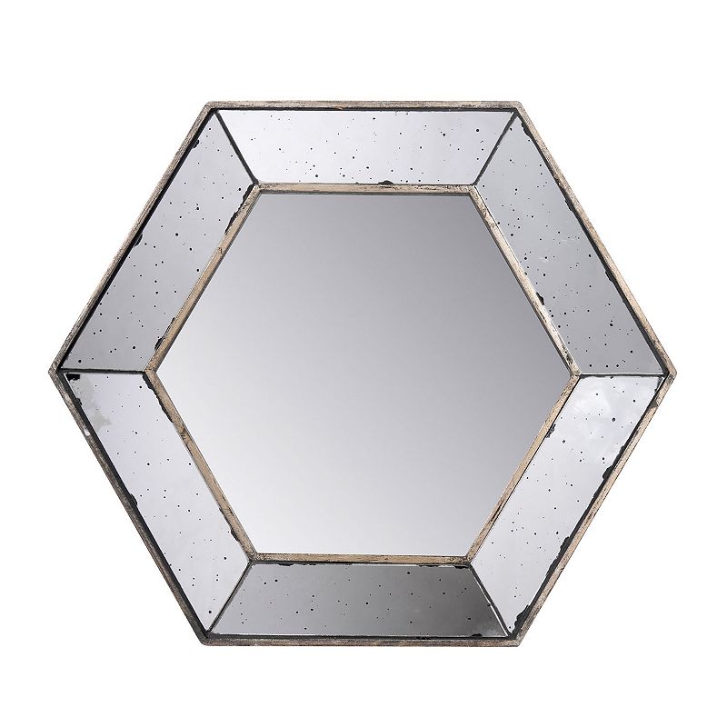 Hexagon Antique Finish Wall Mirror, Grey