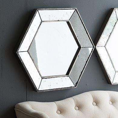 Hexagon Antique Finish Wall Mirror