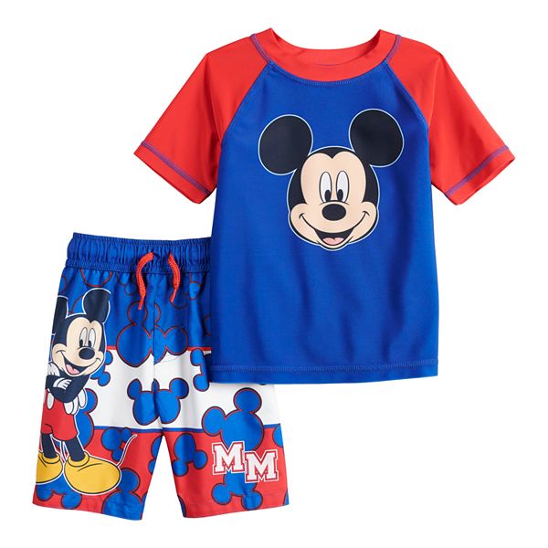 Disney Store Mickey Mouse Baby Boy Swim Trunks Rash Guard Swim Set 3-6 Mths 