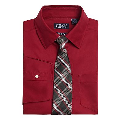 Boys 4-20 Chaps Stretch Solid Poplin Button-Up Shirt with Tie Set