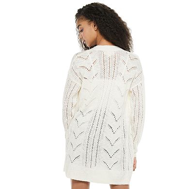 Juniors' Pink Republic Long Sleeve Pointelle Cardigan Sweater