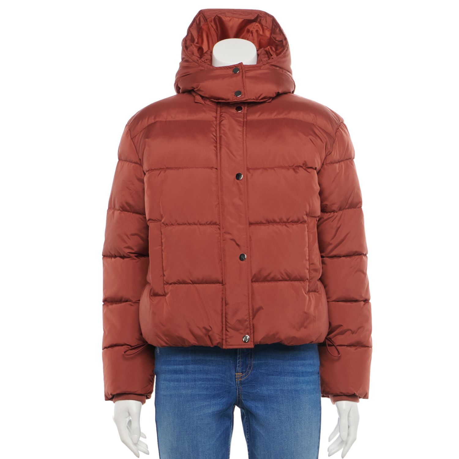 red short puffer jacket