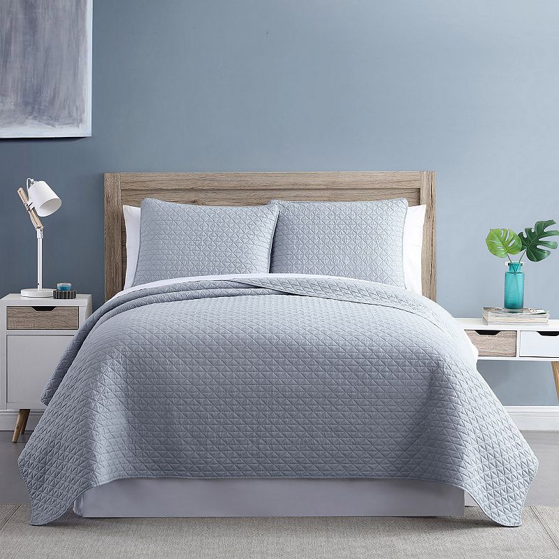 Diamond Link 3-Piece Enzyme Washed Quilt Set, Grey, King