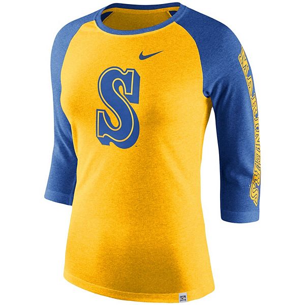 Seattle Mariners Nike Women's Tri-Blend Raglan 3/4-Sleeve T-Shirt