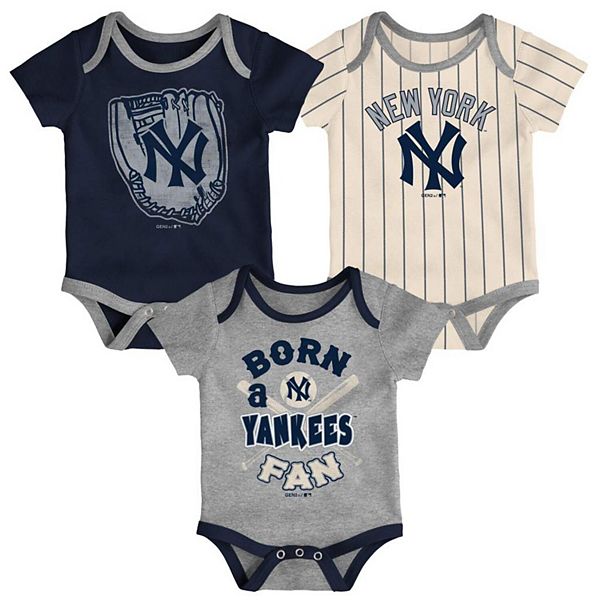 Newborn & Infant New York Yankees Navy/White/Heather Gray New York Yankees  Biggest Little Fan 3-Pack Bodysuit Set