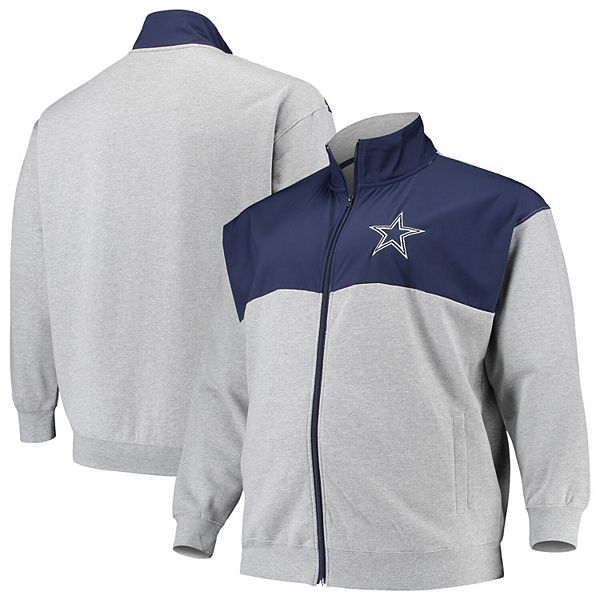Men's Majestic Heathered Gray/Navy Dallas Cowboys Big & Tall Logo Full-Zip  Jacket