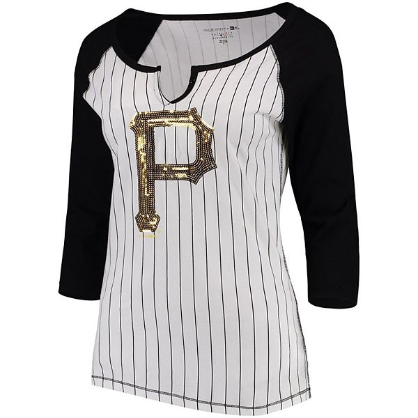 Chicago Cubs Ladies Pinstripe 3/4-Sleeve Notch Neck Raglan T-Shirt