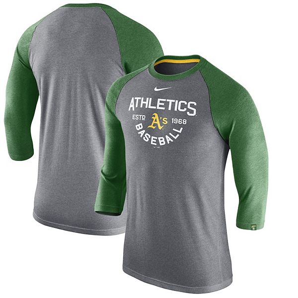 Nike Women's Oakland Athletics Tri-Blend Raglan 3/4-Sleeve T-Shirt, Green,  Small