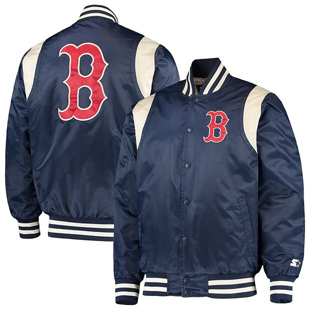 Men's Starter Navy/Cream Boston Red Sox Vintage Varsity Satin Full-Snap  Jacket