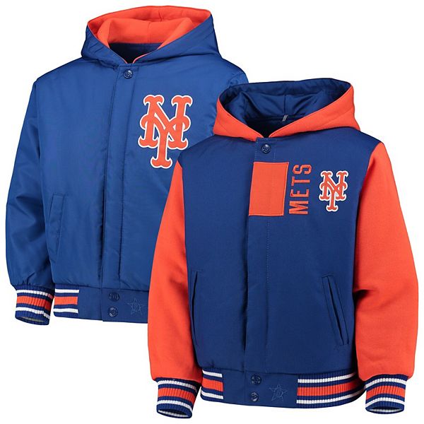 NEW YORK METS WOOL & LEATHER REVERSIBLE JACKET W/ EMBROIDERED LOGOS 