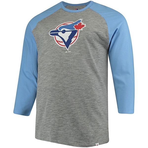 Blue Jays Majestic Raglan T Shirt Men's Size Small Gray Blue Cotton  Blend Crew