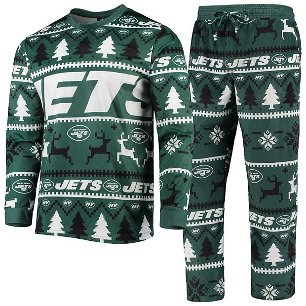 Men's FOCO Green New York Jets Wordmark Ugly Pajama Set