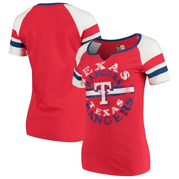 Texas Rangers Womens Red Athletic Long Sleeve Scoop Neck