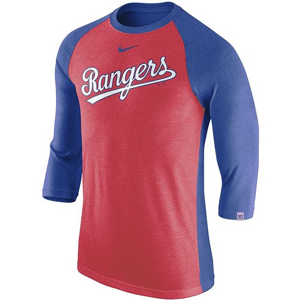 Men's Nike Red/Royal Texas Rangers Wordmark Tri-Blend Raglan 3/4