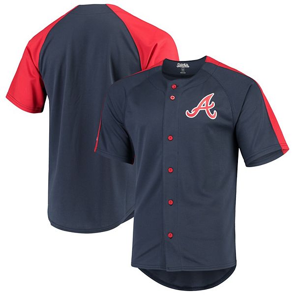 Men's Stitches Navy Atlanta Braves Logo Button-Down Jersey