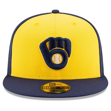 Men's New Era Navy/Yellow Milwaukee Brewers Alternate Authentic Collection On-Field 59FIFTY Fitted Hat