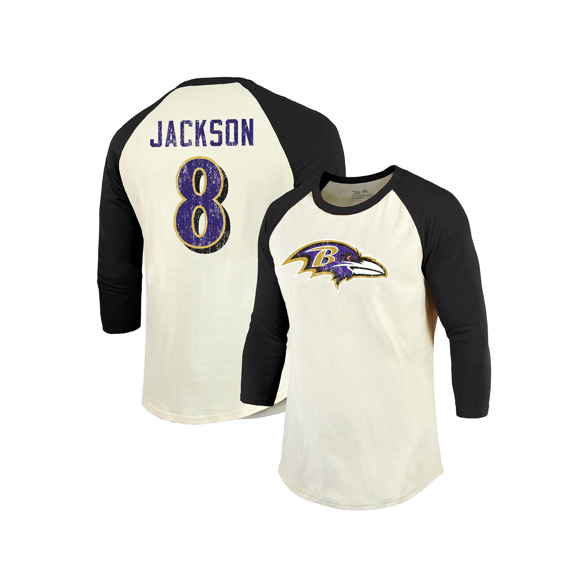 Mens Fanatics Branded Lamar Jackson Cream/Black Baltimore Ravens Vintage P