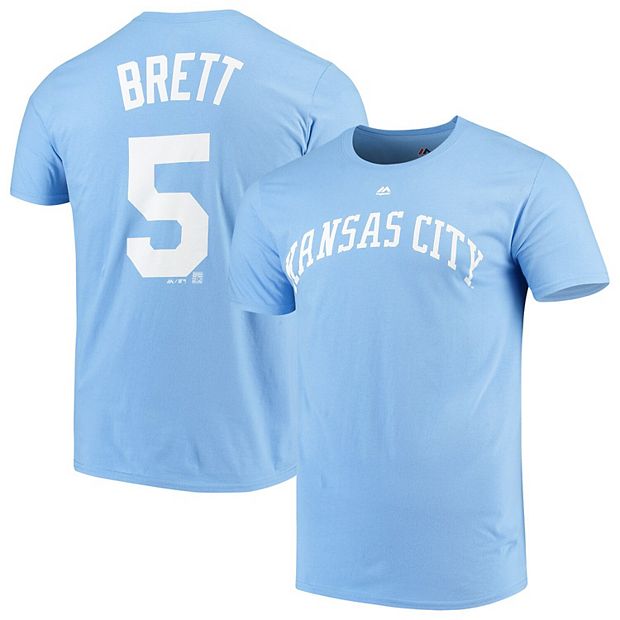 Men's Majestic George Brett Light Blue Kansas City Royals Cooperstown  Collection Official Name & Number T