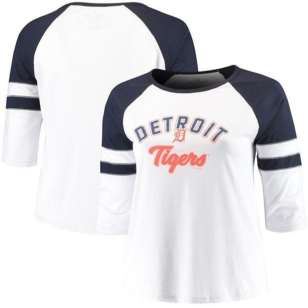 Women's Soft As A Grape White Detroit Tigers Plus Size Raglan 3/4