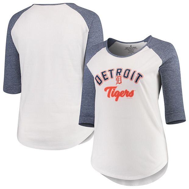 Women's Soft as a Grape Heathered White/Navy Detroit Tigers Plus Size Curvy  Tri-Blend Raglan