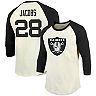 Men's Fanatics Branded Josh Jacobs Cream/Black Las Vegas Raiders Vintage Player Name & Number Raglan 3/4-Sleeve T-Shirt