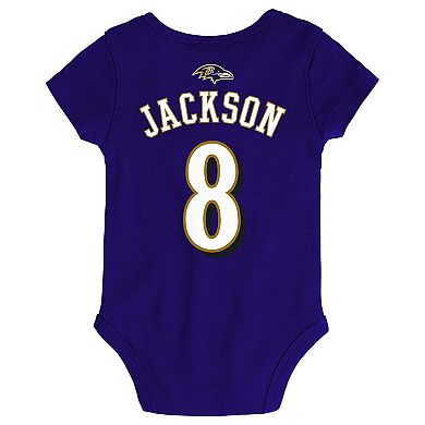 Infant Lamar Jackson Purple Baltimore Ravens Mainliner Name & Number Bodysuit