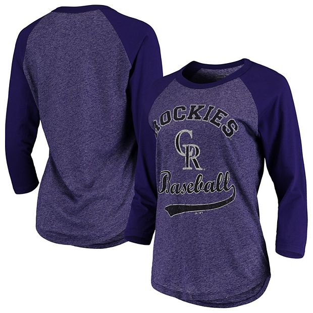 Women's Majestic Threads Purple Colorado Rockies Team Baseball  Three-Quarter Raglan Sleeve Tri-Blend T-Shirt