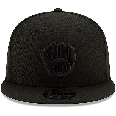 Milwaukee Brewers New Era Black on Black 9FIFTY Snapback Adjustable Hat - Black