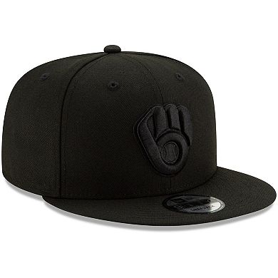 Milwaukee Brewers New Era Black on Black 9FIFTY Snapback Adjustable Hat - Black
