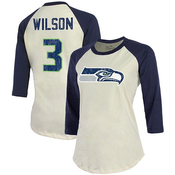 Women's Fanatics Branded Russell Wilson Cream/Navy Seattle Seahawks Player  Raglan Name & Number 3/4-Sleeve T-Shirt