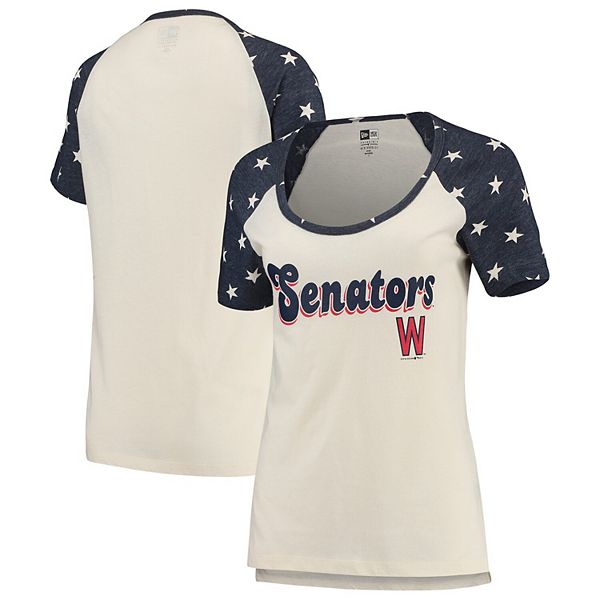 Women's New Era Cream/Navy Washington Nationals Baby Jersey Star Raglan  T-Shirt