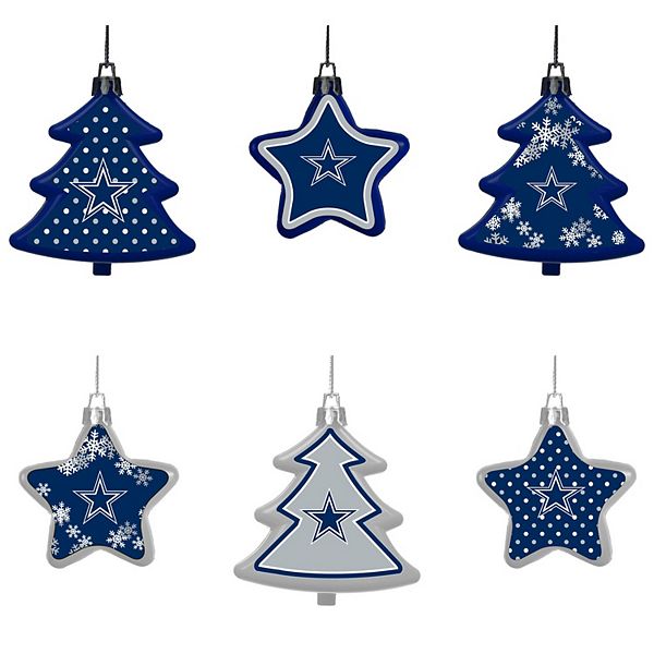 Dallas Cowboys Six-Pack Shatterproof Tree And Star Ornament Set