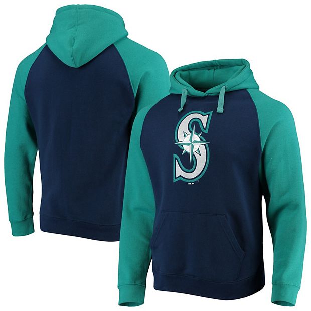 Men's Stitches Navy/Teal Seattle Mariners Color Block Raglan Pullover Hoodie