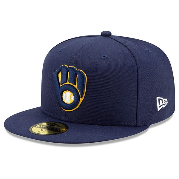  New Era Men's Milwaukee Brewers 59Fifty Alternate Navy Low  Crown Fitted Hat (7 : Sports & Outdoors