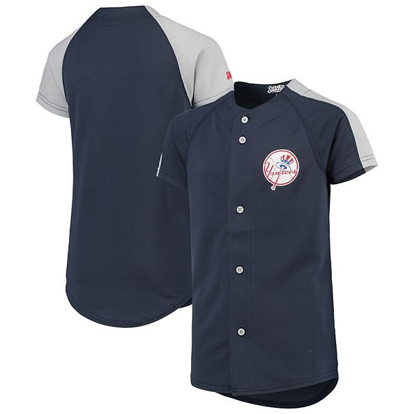 New York Yankees Stitches Button-Down Raglan Fashion Jersey - Navy