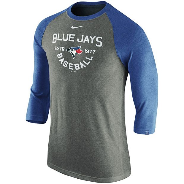 Men's Nike Heathered Charcoal Toronto Blue Jays Tri-Blend 3/4-Sleeve Raglan  T-Shirt
