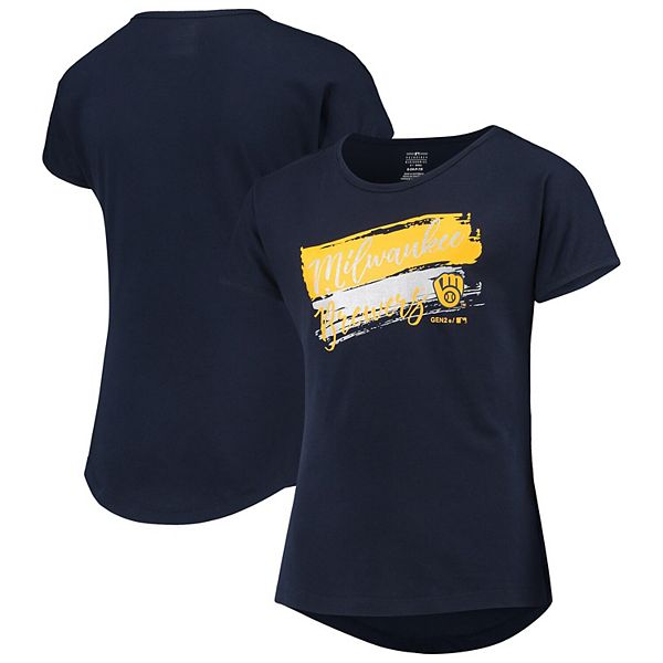 Girls Youth Navy Milwaukee Brewers Brush Stroke Dolman T-Shirt
