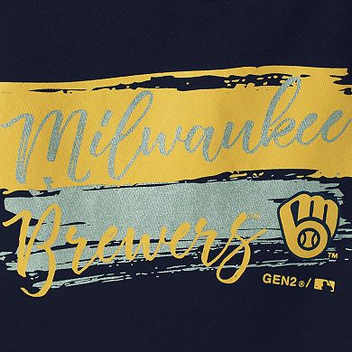 Girls Youth Navy Milwaukee Brewers Brush Stroke Dolman T-Shirt