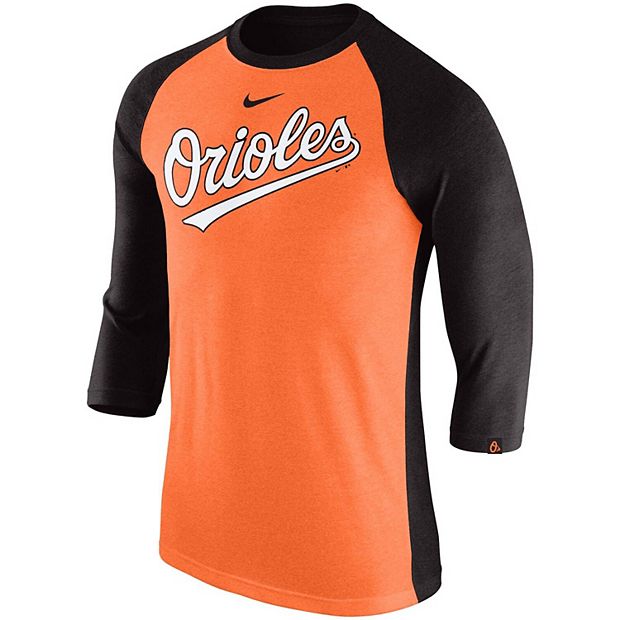 Men's Nike Orange/Black Baltimore Orioles Wordmark Tri-Blend Raglan  3/4-Sleeve T-Shirt